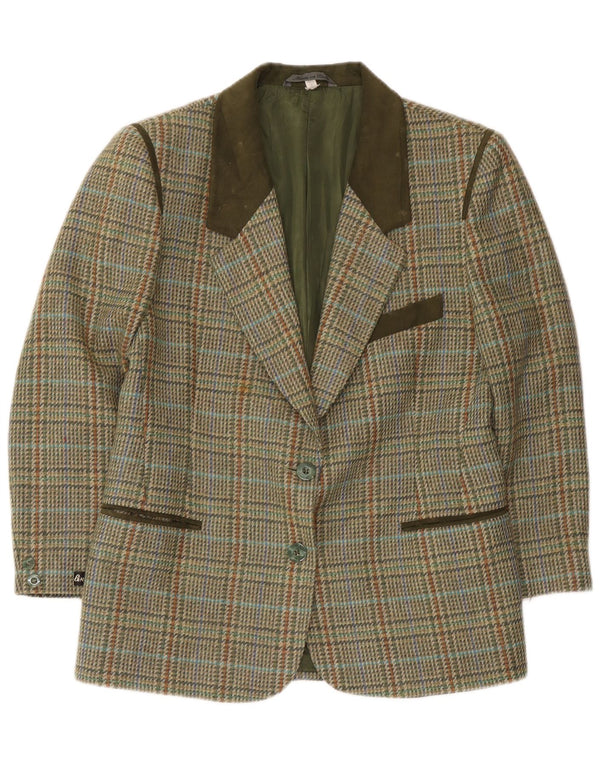 Jaqueta blazer feminina vintage com 2 botões IT 46 grande lã houndstooth verde