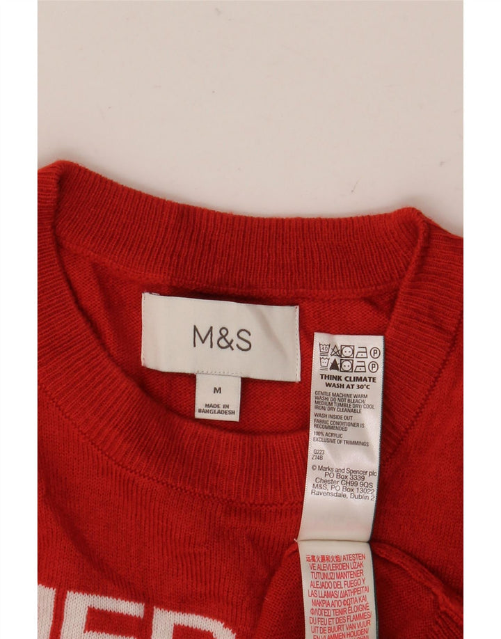 Suéter masculino Marks & Spencer com gola redonda e gola redonda médio vermelho natal