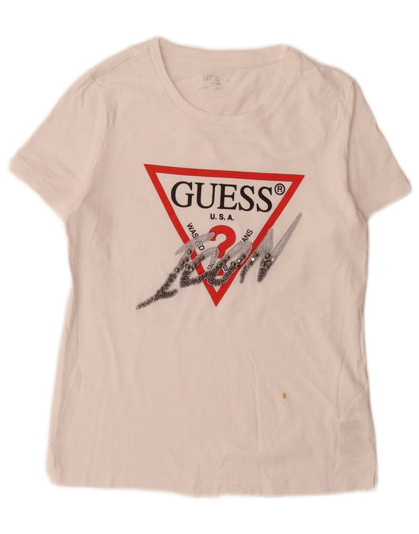 Camiseta feminina Guess Slim Fit com estampa gráfica UK 6 XS algodão branco