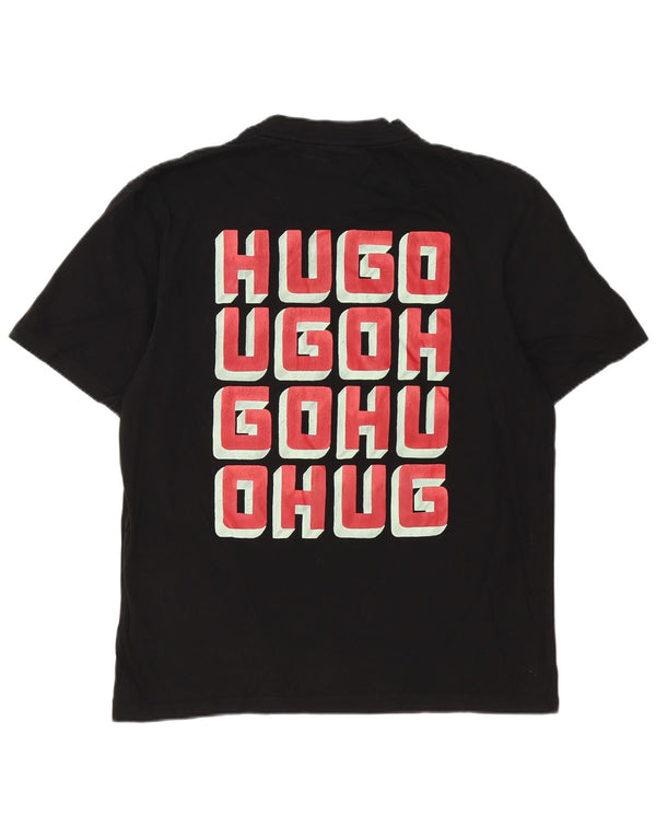 Camiseta gráfica masculina Hugo Boss grande algodão preto