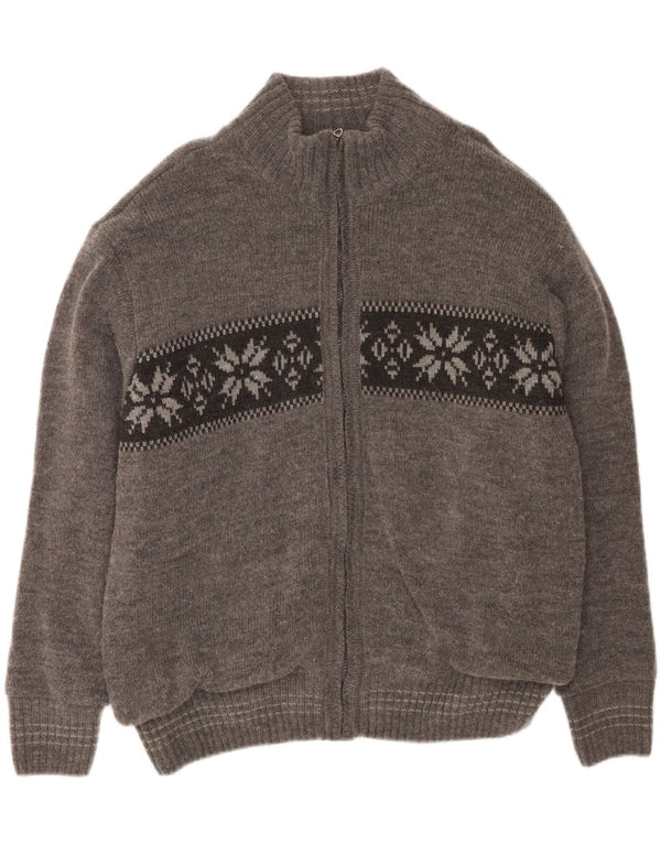 Jaqueta bomber masculina de malha ATLAS FOR MEN UK 44 2XL cinza Fair Isle Wool