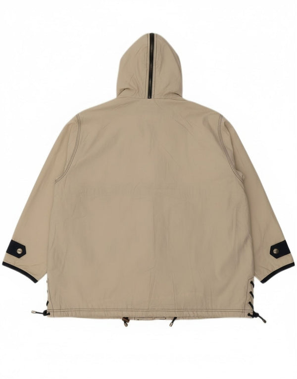 Revestimento de chuva desproporcionado encapuçado Reino Unido 8 das mulheres do vintage poliéster esbranquiçado pequeno