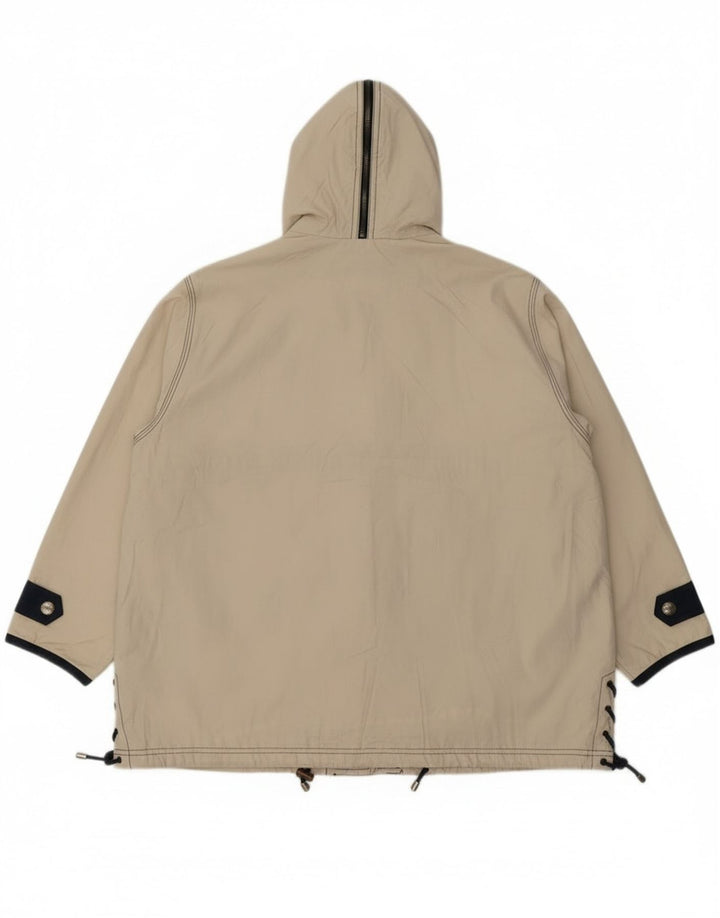 Revestimento de chuva desproporcionado encapuçado Reino Unido 8 das mulheres do vintage poliéster esbranquiçado pequeno