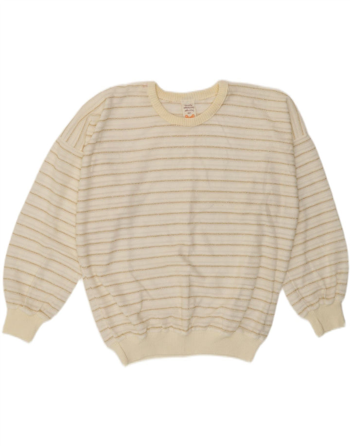Suéter feminino vintage com gola redonda UE 42 listrado branco grande