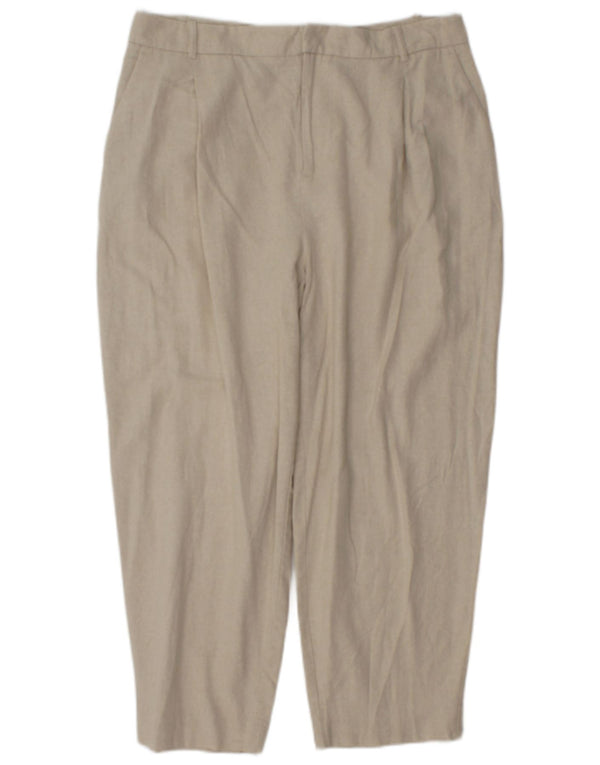 Calça feminina Zara cintura alta cônica cortada média W28 L24 linho bege