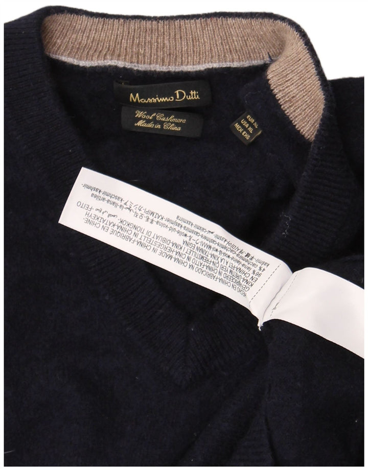 Suéter feminino Massimo Dutti com decote em V Reino Unido 18 XL lã azul marinho