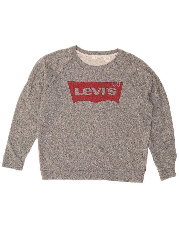 LEVI'S moletom gráfico feminino jumper UK 14 cinza médio manchado