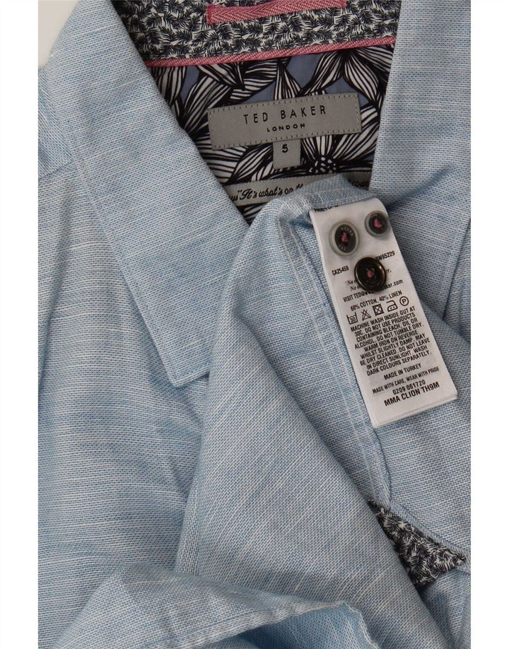 Camisa masculina de manga curta Ted Baker tamanho 5 XL algodão manchado azul