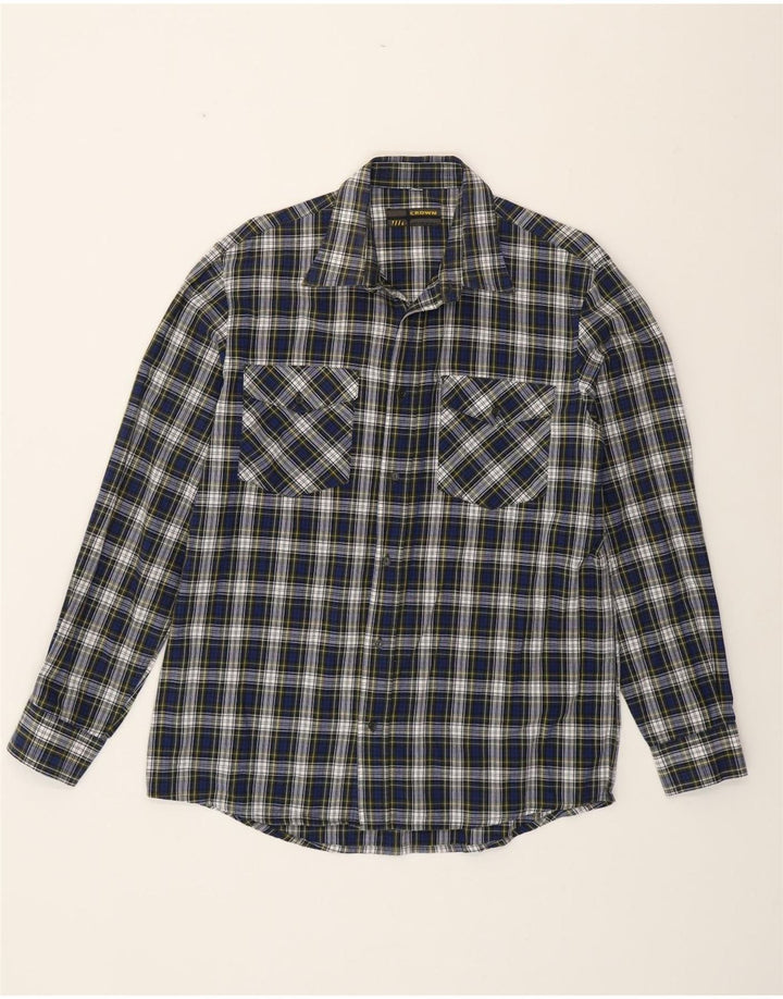 Camisa masculina de flanela CROWN tamanho 42 grande algodão xadrez azul marinho