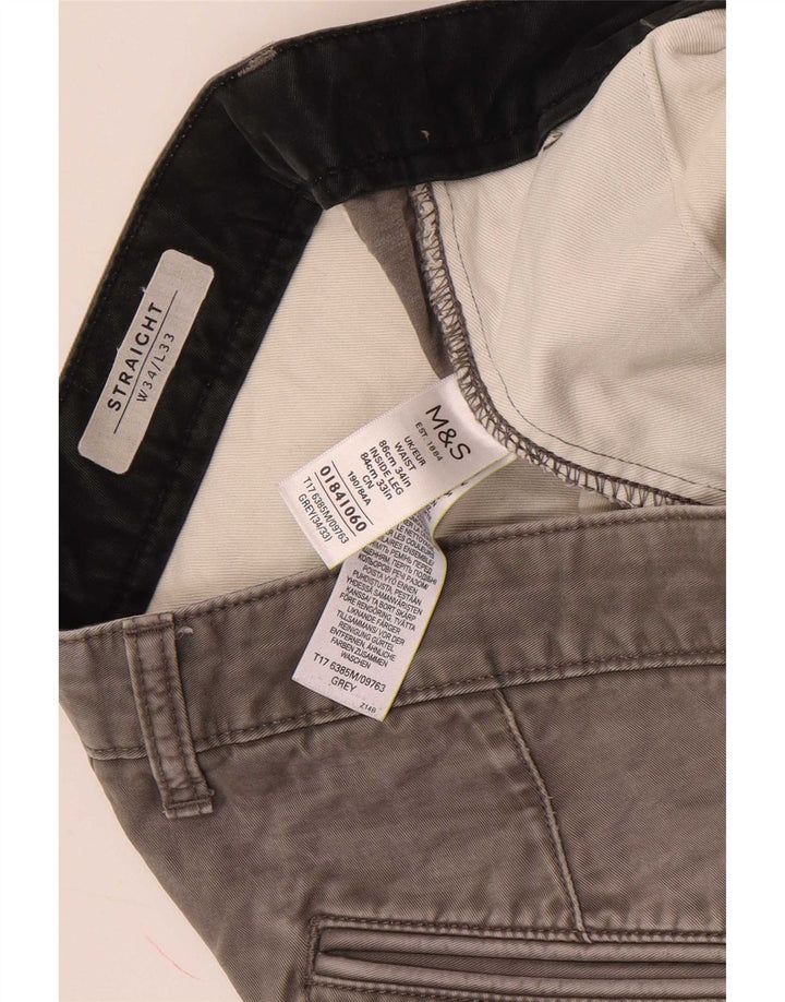 Calça chino reta masculina Marks & Spencer W34 L33 algodão cinza