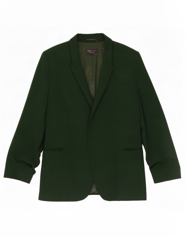Jaqueta blazer feminina Marks & Spencer manga 3/4 aberta Reino Unido 12 verde médio