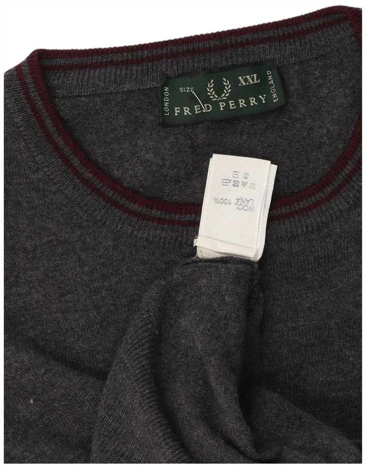 Fred Perry Suéter masculino com gola redonda 2XL lã cinza
