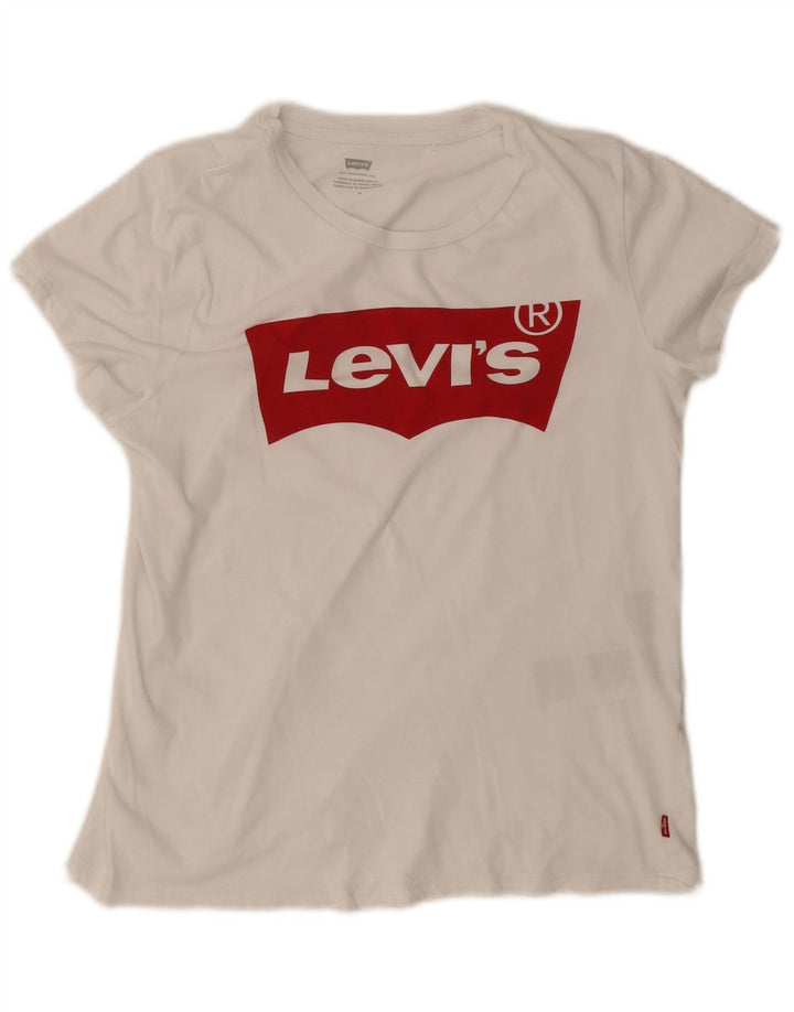 Camiseta feminina gráfica Levi's UK 12 algodão branco médio
