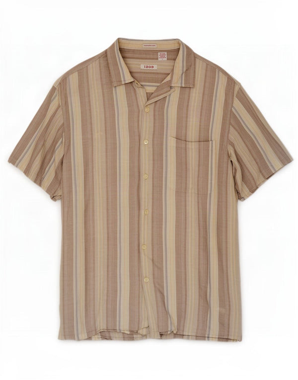 Izod Mens Short Sleeve Shirt Large Grey Striped Linen