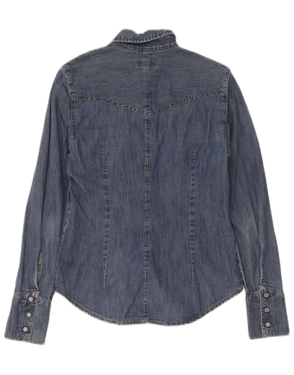 Camisa jeans feminina Carrera UK 12 algodão azul médio