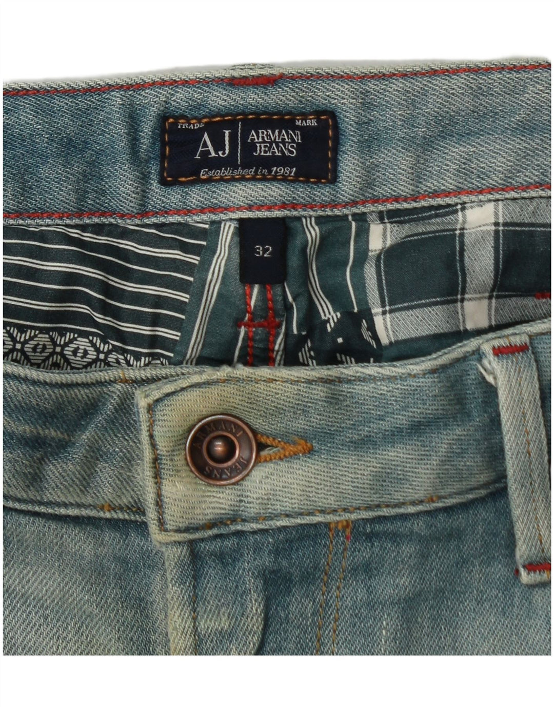 ARMANI Masculino Slim Jeans W32 L34 Azul Algodão