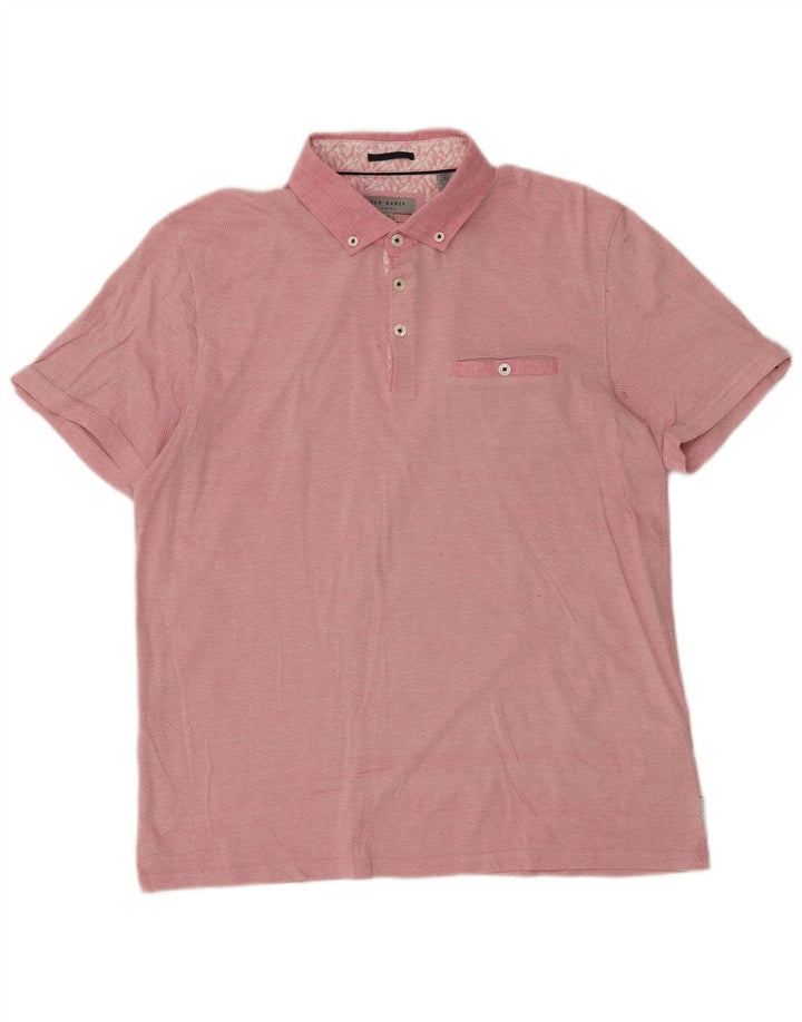 Camisa polo masculina Ted Baker tamanho 4 grande algodão Chevron rosa