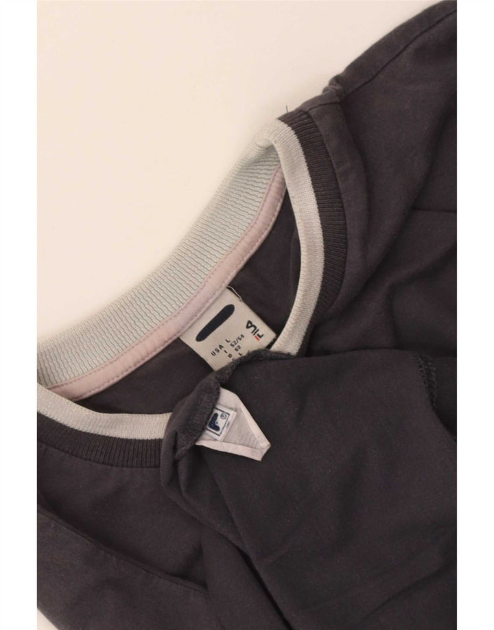 Fila Mens Top Manga Longa Grande Algodão Cinza