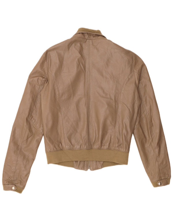 Jaqueta de couro bomber feminina vintage UK 18 XL couro cáqui