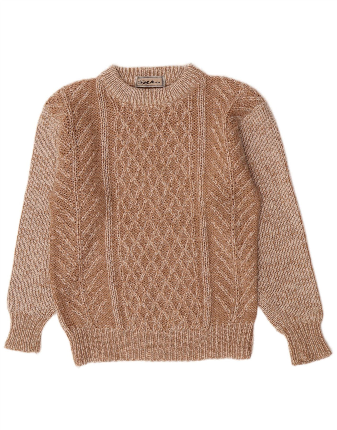Suéter masculino vintage com ajuste regular e gola redonda, marrom médio geométrico