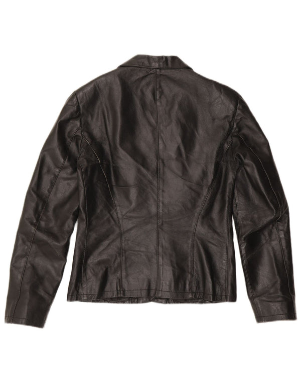 Jaqueta blazer feminina de couro com 2 botões Sasch Reino Unido 10 couro preto pequeno