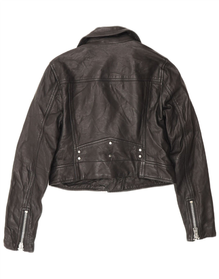 Jaqueta feminina de couro para motociclista All Saints Reino Unido 4 XS couro preto
