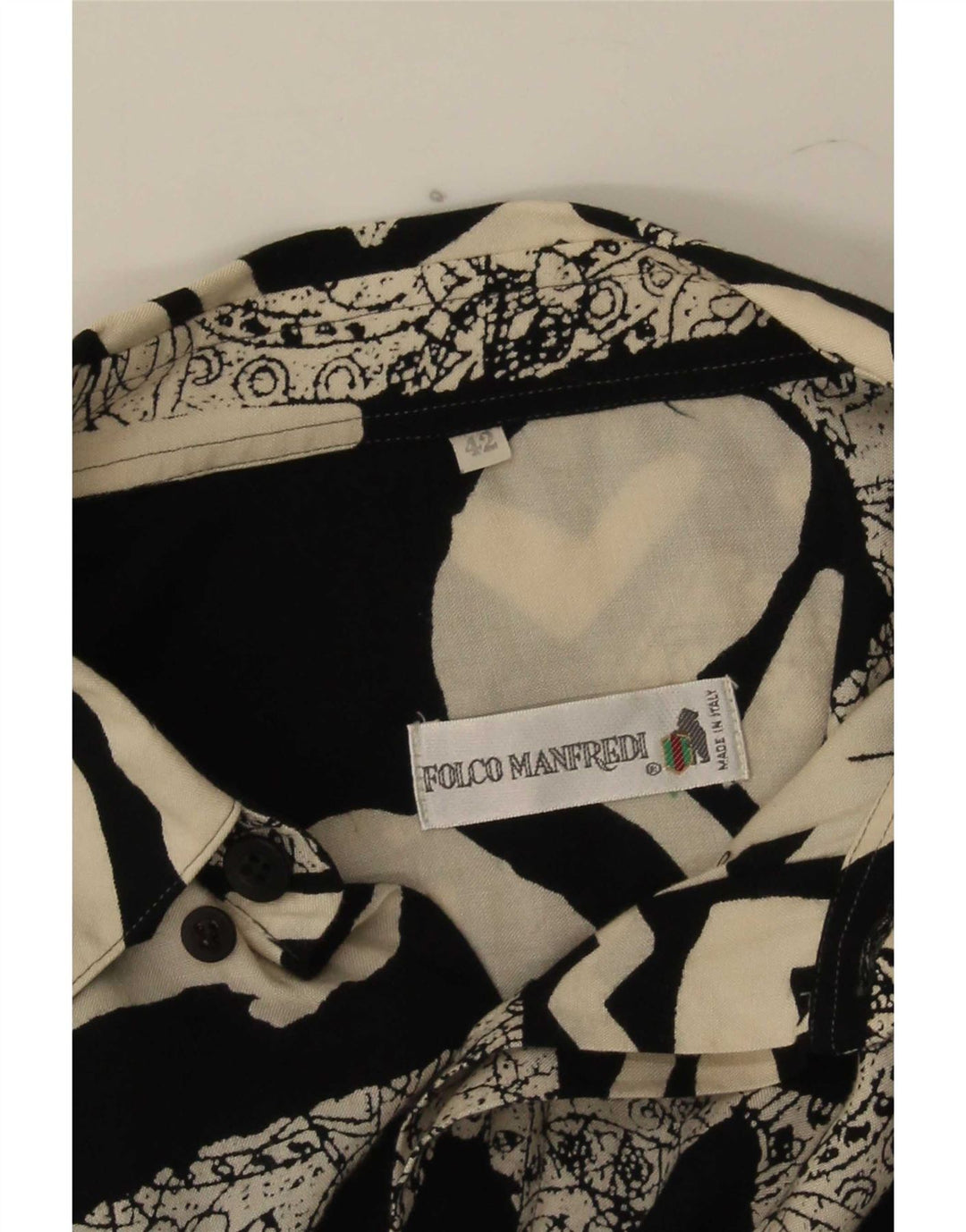 Camisa masculina vintage de manga curta IT 42 patchwork preto grande