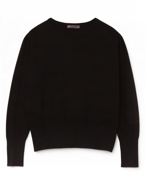 Suéter feminino Marks & Spencer com gola canoa Reino Unido 18 XL preto viscose