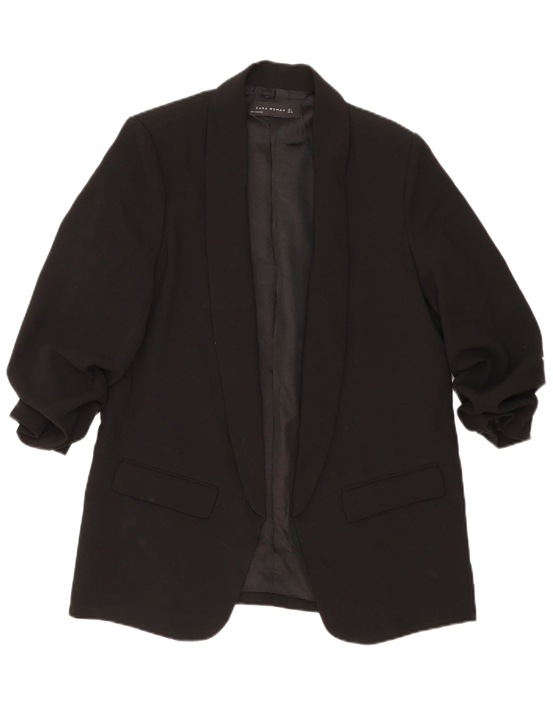 Zara Jaqueta Blazer Feminina Manga 3/4 Aberta Reino Unido 14 Grande Poliéster Preto
