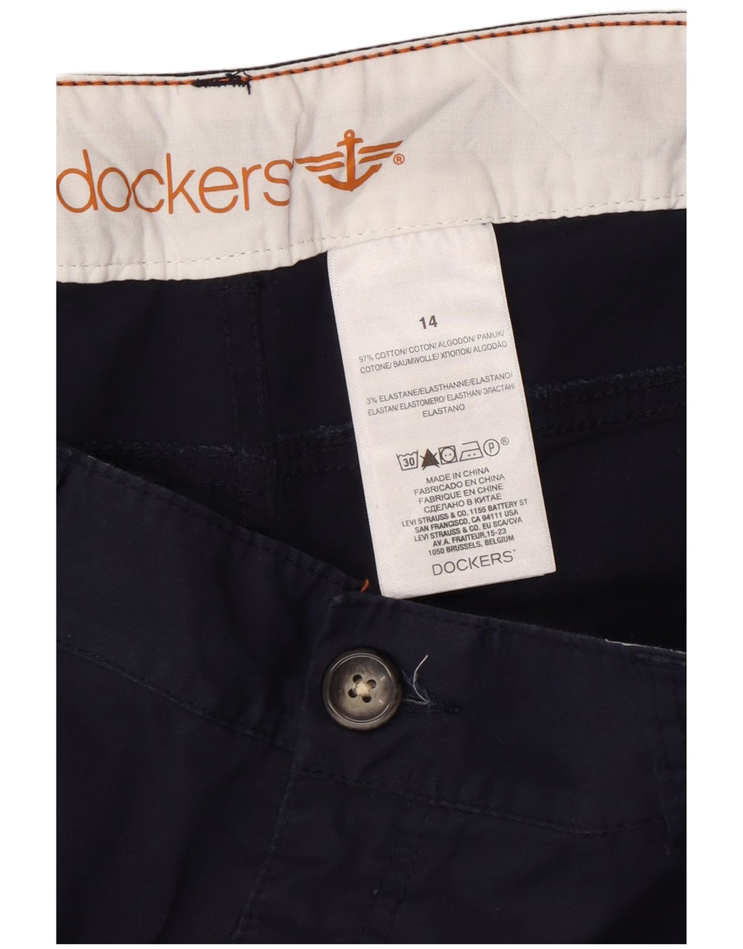 Bermuda feminina DOCKERS US 14 XL W34 azul marinho algodão