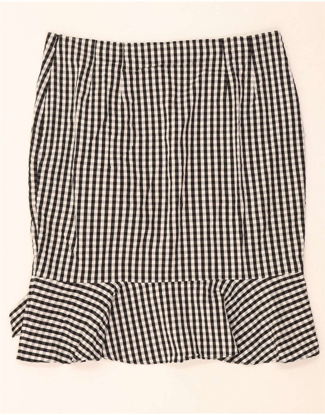Saia feminina Marks & Spencer com babados UK 16 grande W34 preta gingham viscose
