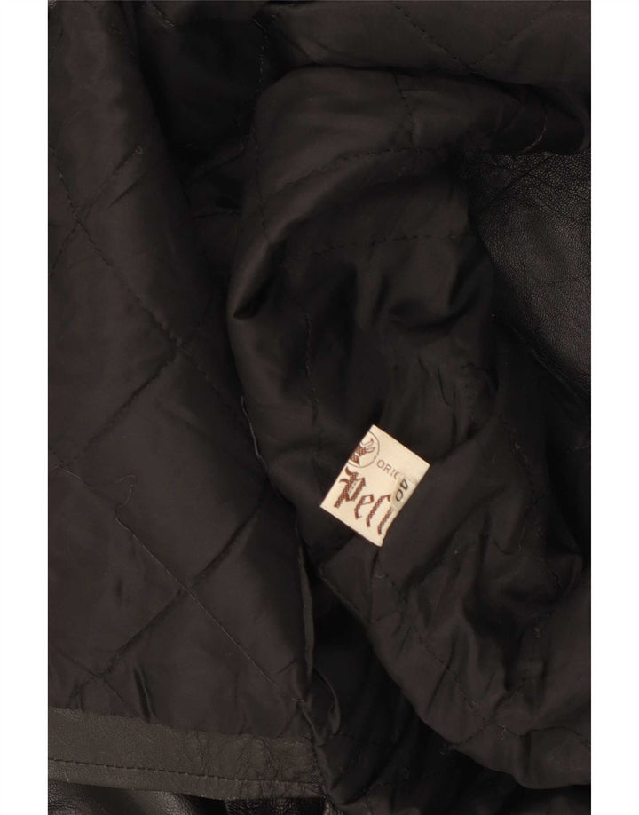 Casaco de couro feminino vintage solto IT 40 pequeno preto