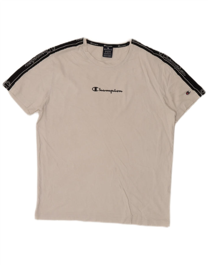 Camiseta gráfica masculina Champion Top médio branco colorblock
