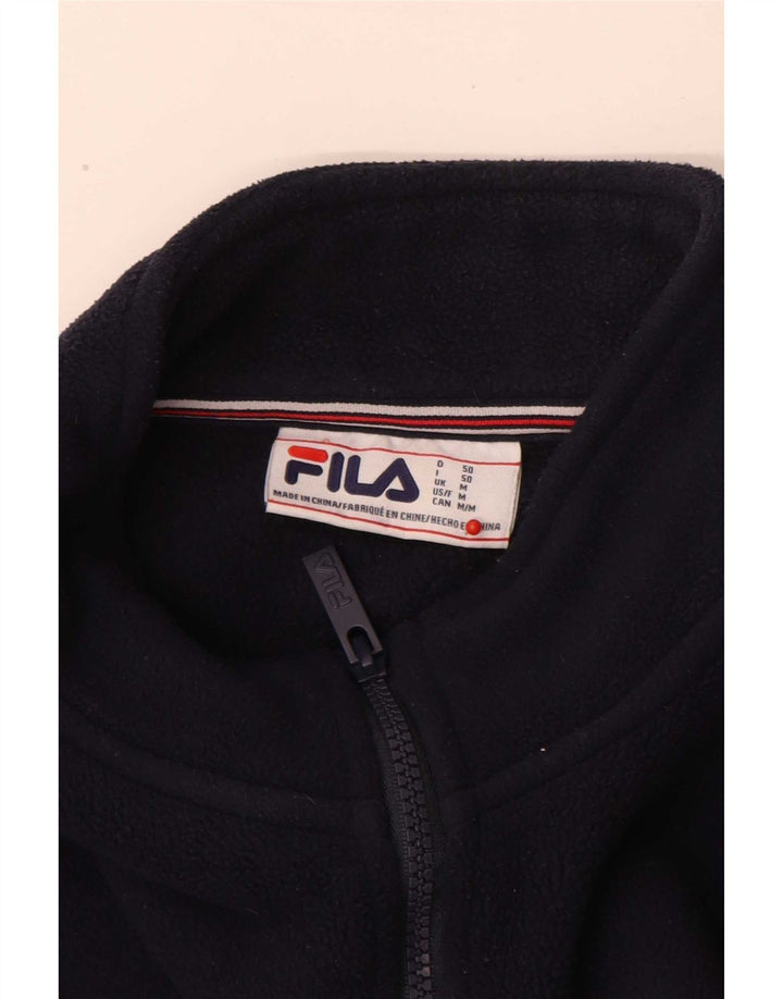 Fila Suéter masculino de lã com zíper e gola média azul marinho