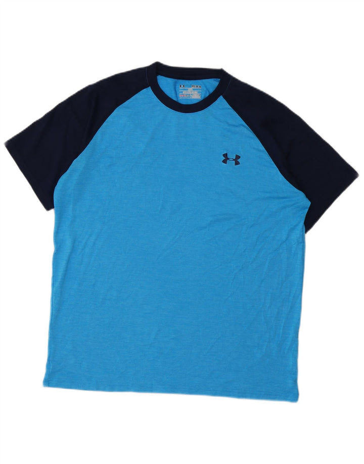 Camiseta masculina Under ARMOR Heat Gear Top médio azul colorblock poliéster