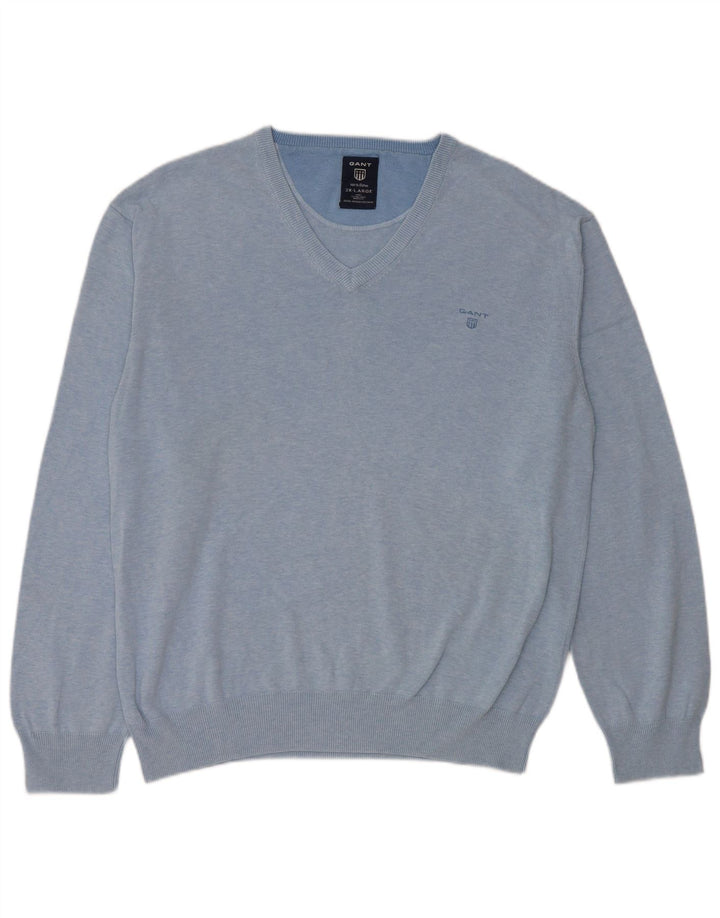 Suéter masculino Gant com decote em V 2XL algodão azul