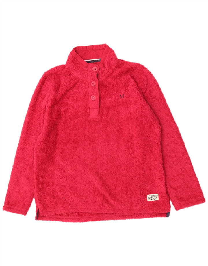 Jumper de lã feminino com gola redonda e gola redonda, grande poliéster rosa UK 14