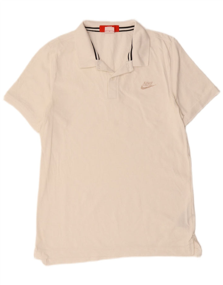 Camisa polo masculina NIKE de algodão branco médio