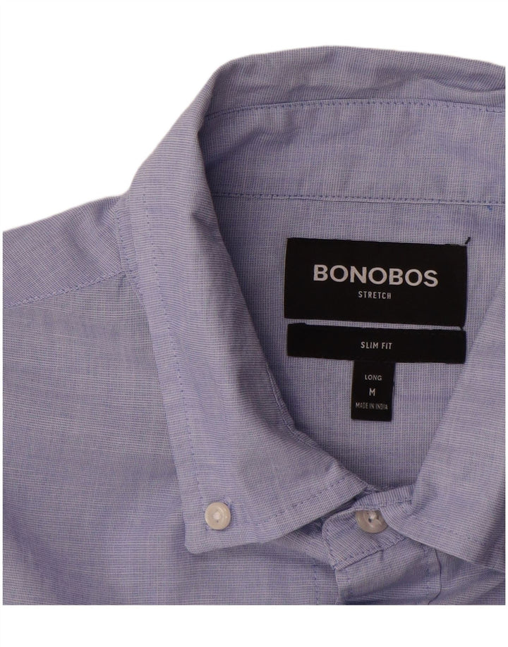 BONOBOS Camisa masculina longa e justa de algodão azul médio