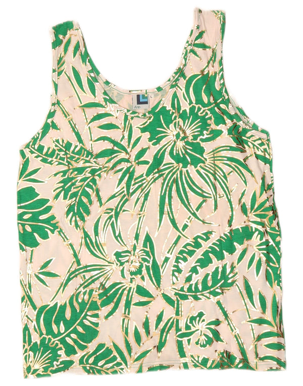 Colete feminino vintage UK 14 grande algodão floral bege