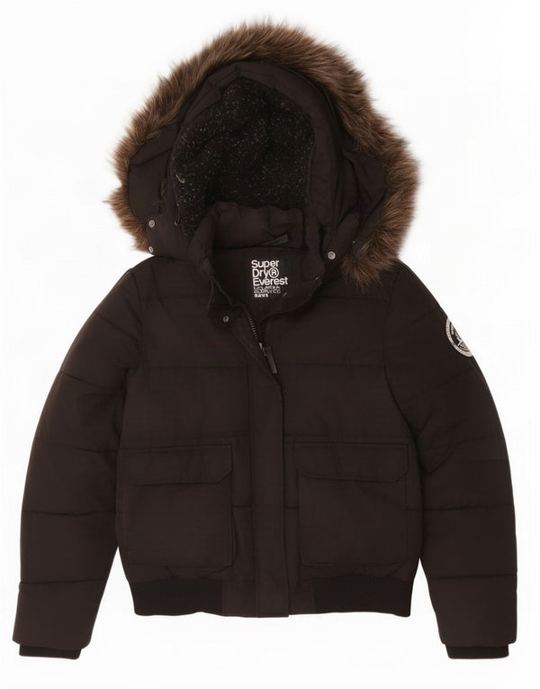 Jaqueta acolchoada superdimensionada com capuz para mulher Superdry UK 16 grande poliéster preto