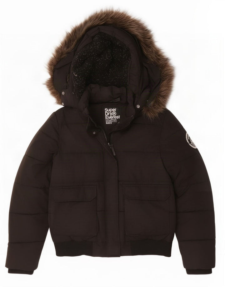 Jaqueta acolchoada superdimensionada com capuz para mulher Superdry UK 16 grande poliéster preto