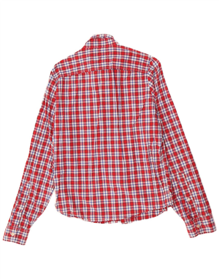 Camisa masculina Hollister de algodão xadrez vermelho médio
