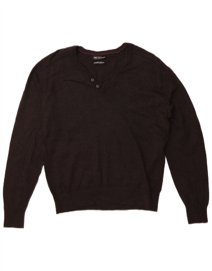 Marks & Spencer Suéter feminino Autograph com decote em V Reino Unido 16 grande cinza