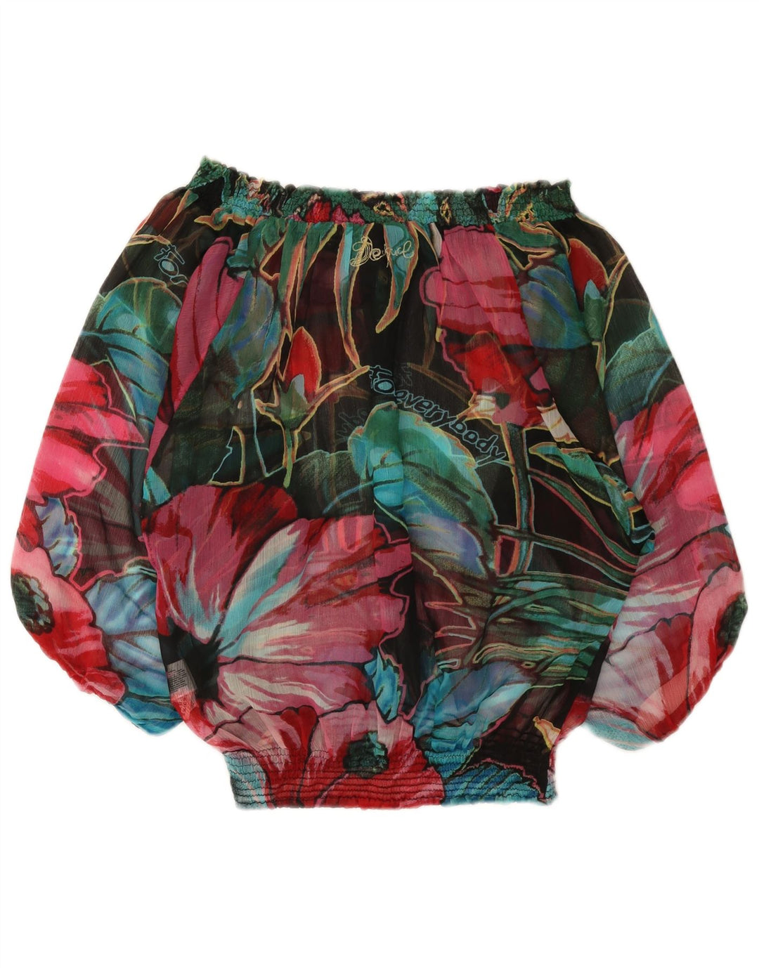 Desigual Top feminino gráfico sem ombro UK 14 médio floral multicolorido