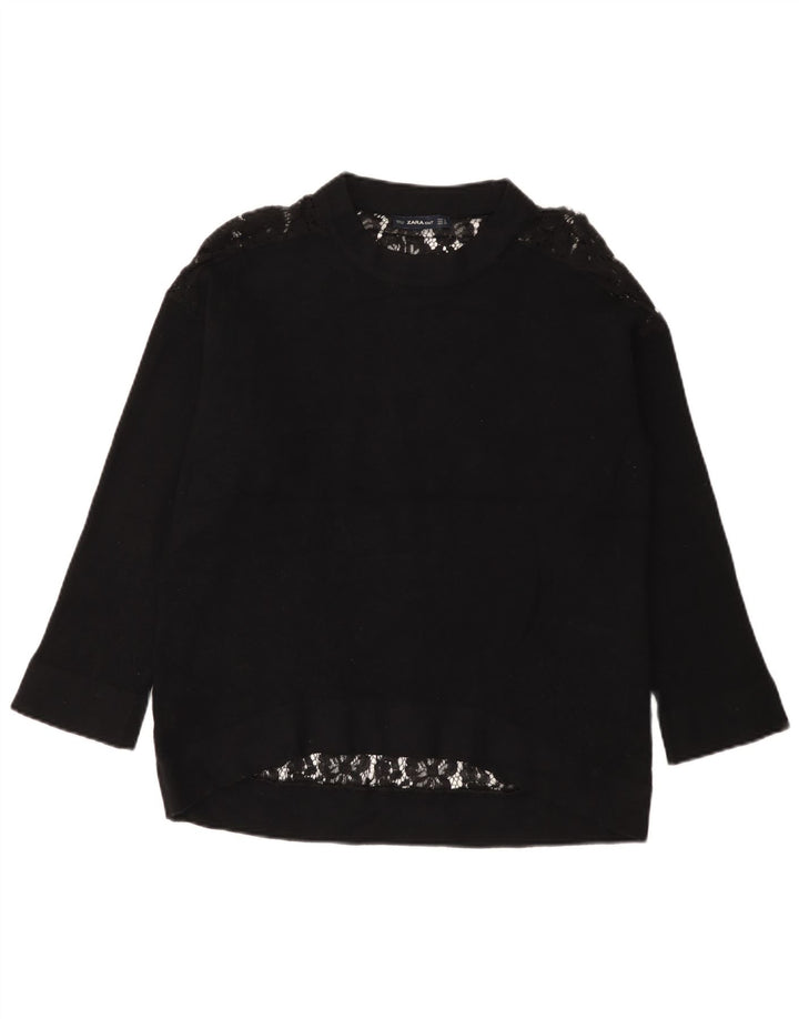 Blusa feminina Zara manga comprida oversized top UK 10 pequena preta