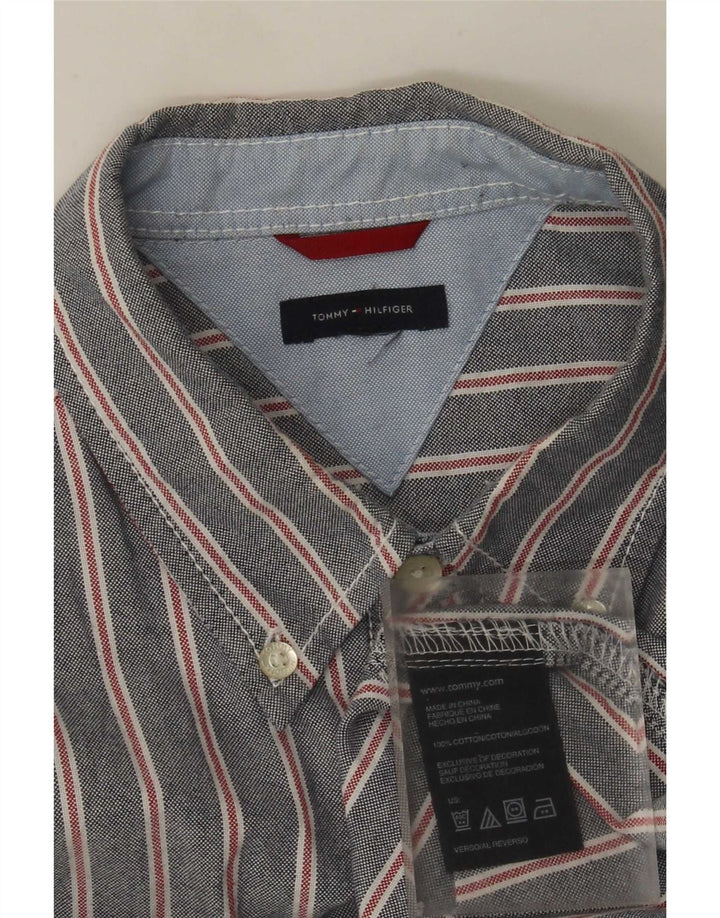 Camisa masculina Tommy Hilfiger cinza médio listrado algodão