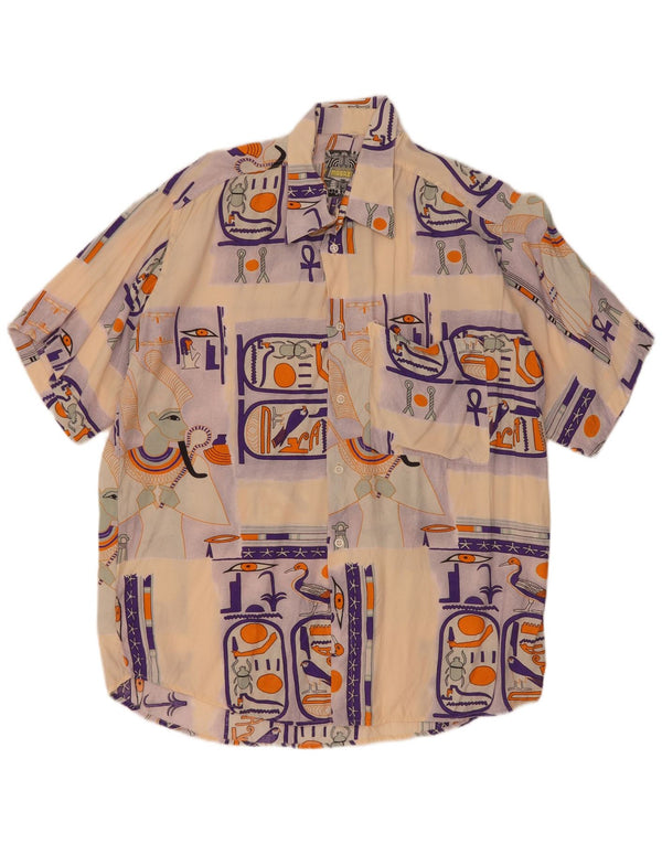 Camisa masculina vintage de manga curta grande viscose bege