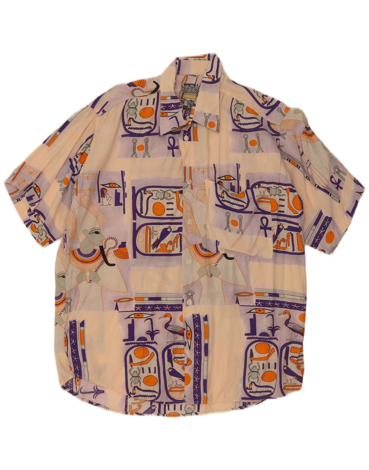 Camisa masculina vintage de manga curta grande viscose bege
