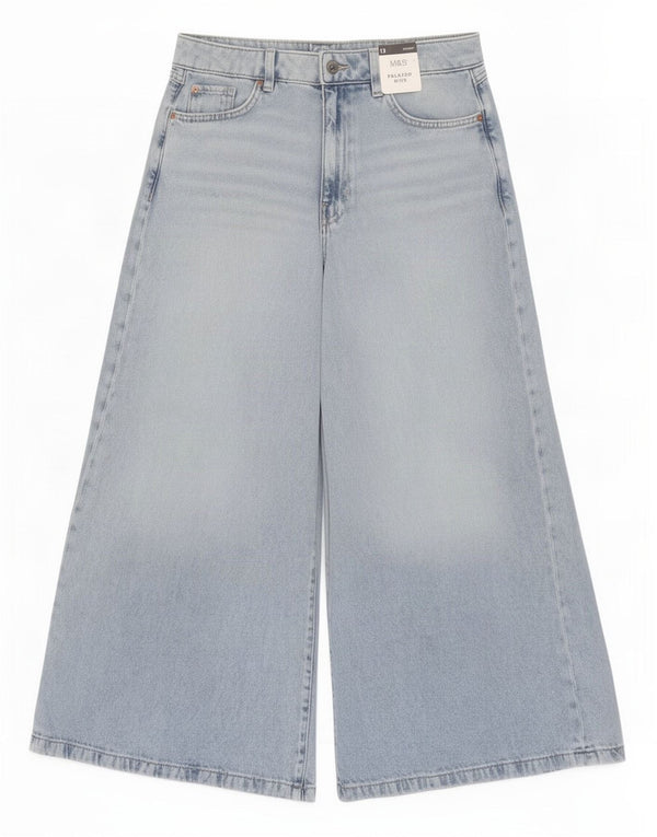 Jeans Marks & Spencer feminino de perna larga Reino Unido 12 médio W30 L26 algodão azul